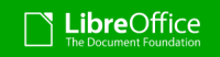 Logo de LibreOffice blanc sur fond vert pomme. Avec le texte : The document fondation